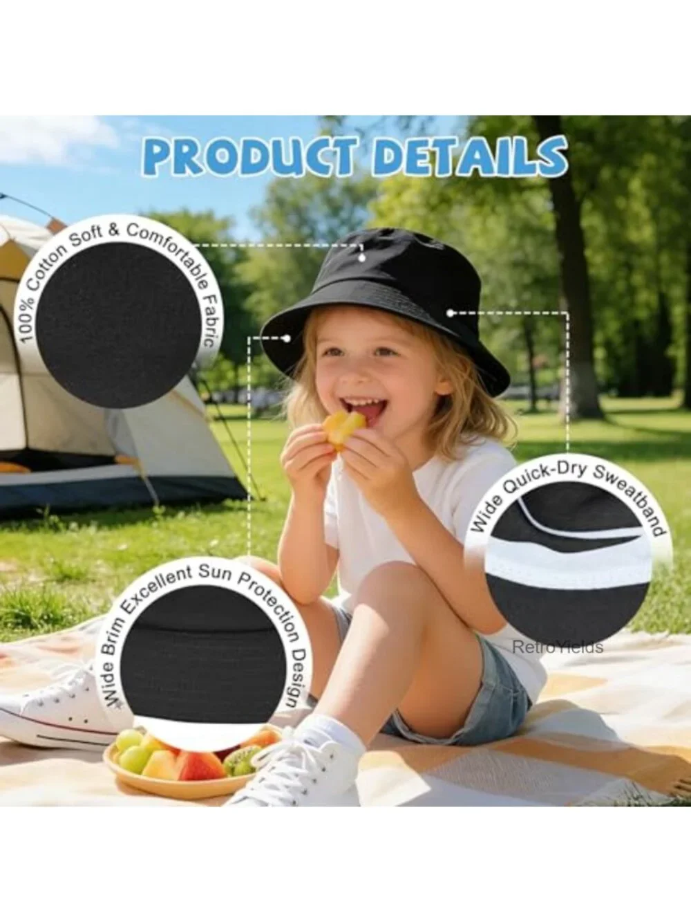 Kids Bucket Hat UPF 50+ Cotton Sun Hat Foldable Breathable for Beach Travel